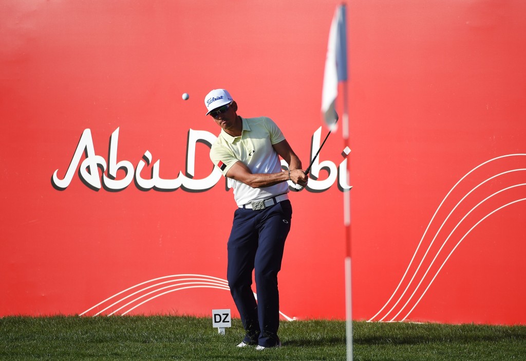 ABU DHABI, UNITED ARAB EMIRATES - JANUARY 24:  Rafa Cabrera-Bello of Spain chips on to the 17th green during round four of the Abu Dhabi HSBC Golf Championship at the Abu Dhabi Golf Club on January 24, 2016 in Abu Dhabi, United Arab Emirates.  (Photo by Ross Kinnaird/Getty Images)