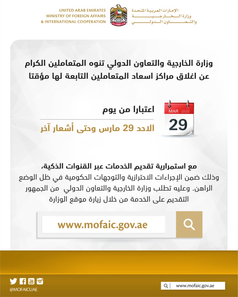 MoFAIC Announces Temporary Closure Of Customer Happiness Centres