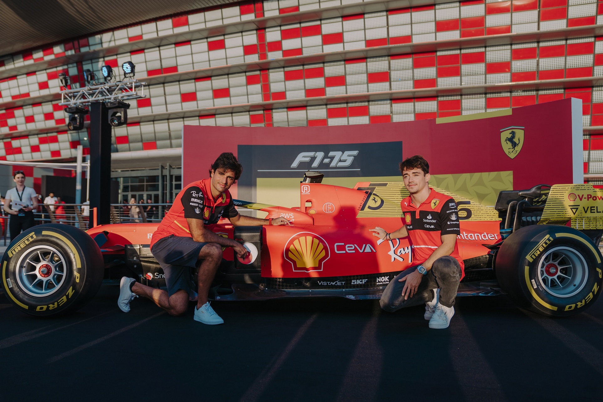 Scuderia Ferrari F1drivers Charles Leclerc And Carlos Sainz Surprise Guests At The Ferrari World Abu Dhabi F1 FanZone