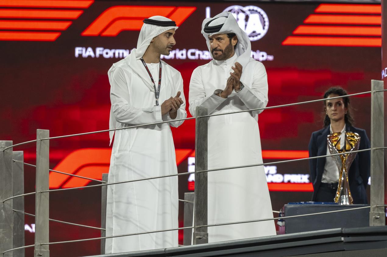 Hamdan Bin Mohamed Bin Zayed Presents Trophy To Formula 1 Etihad Airways Abu Dhabi Grand Prix 2023 Winner Max Verstappen