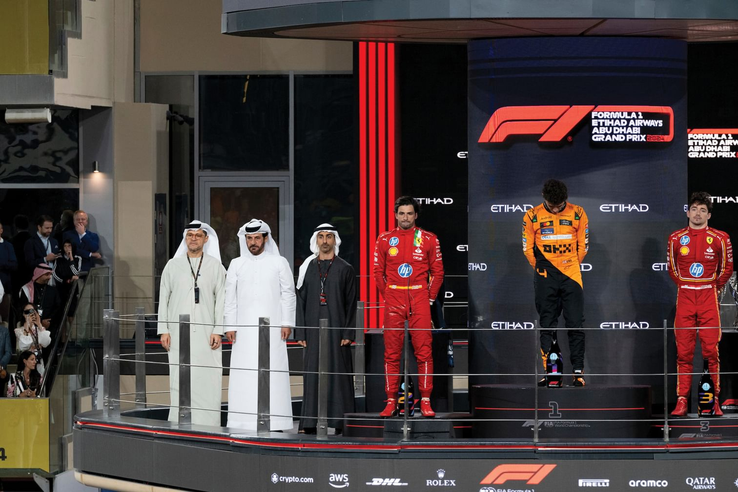 Hamdan Bin Mohamed Bin Zayed Presents Lando Norris With Formula 1 Etihad Airways Abu Dhabi Grand Prix Winner’s Trophy